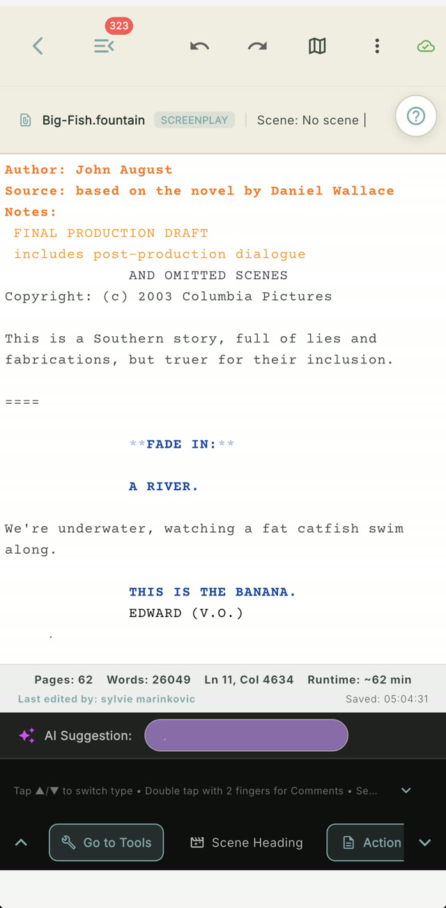 FLIK Studio screenplay editor with Final Draft and Fountain export