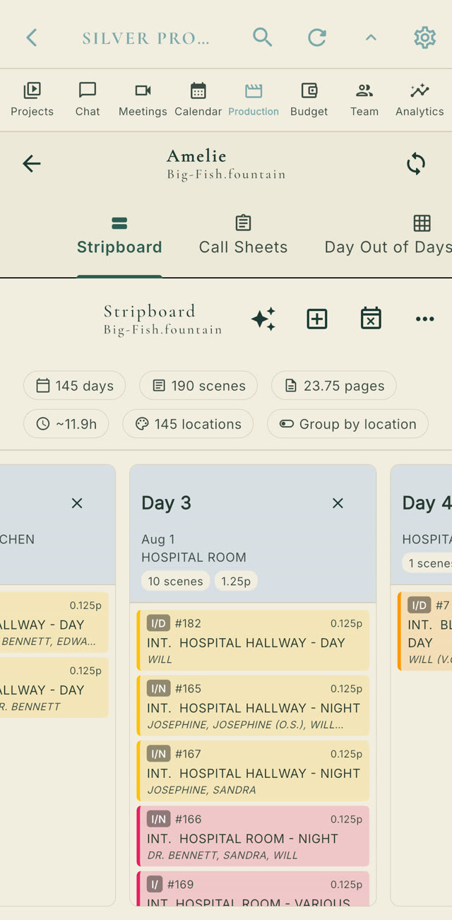 FLIK Studio stripboard and shooting schedule