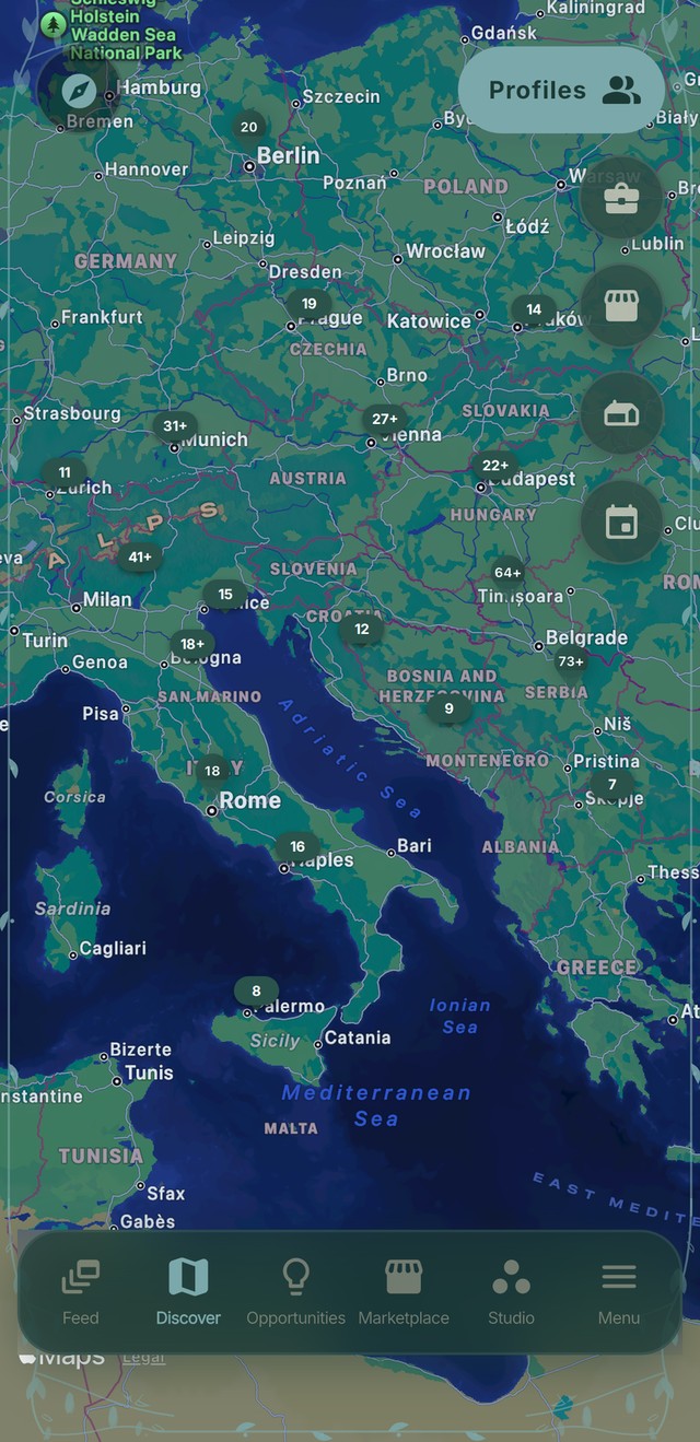 FLIK app map showing filmmakers, collaborators and events nearby
